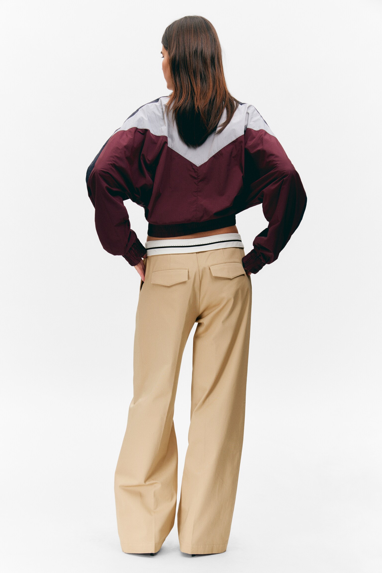 Low-Waist-Twillhose mit umgeschlagenem Bund - Beige/Grau - 4