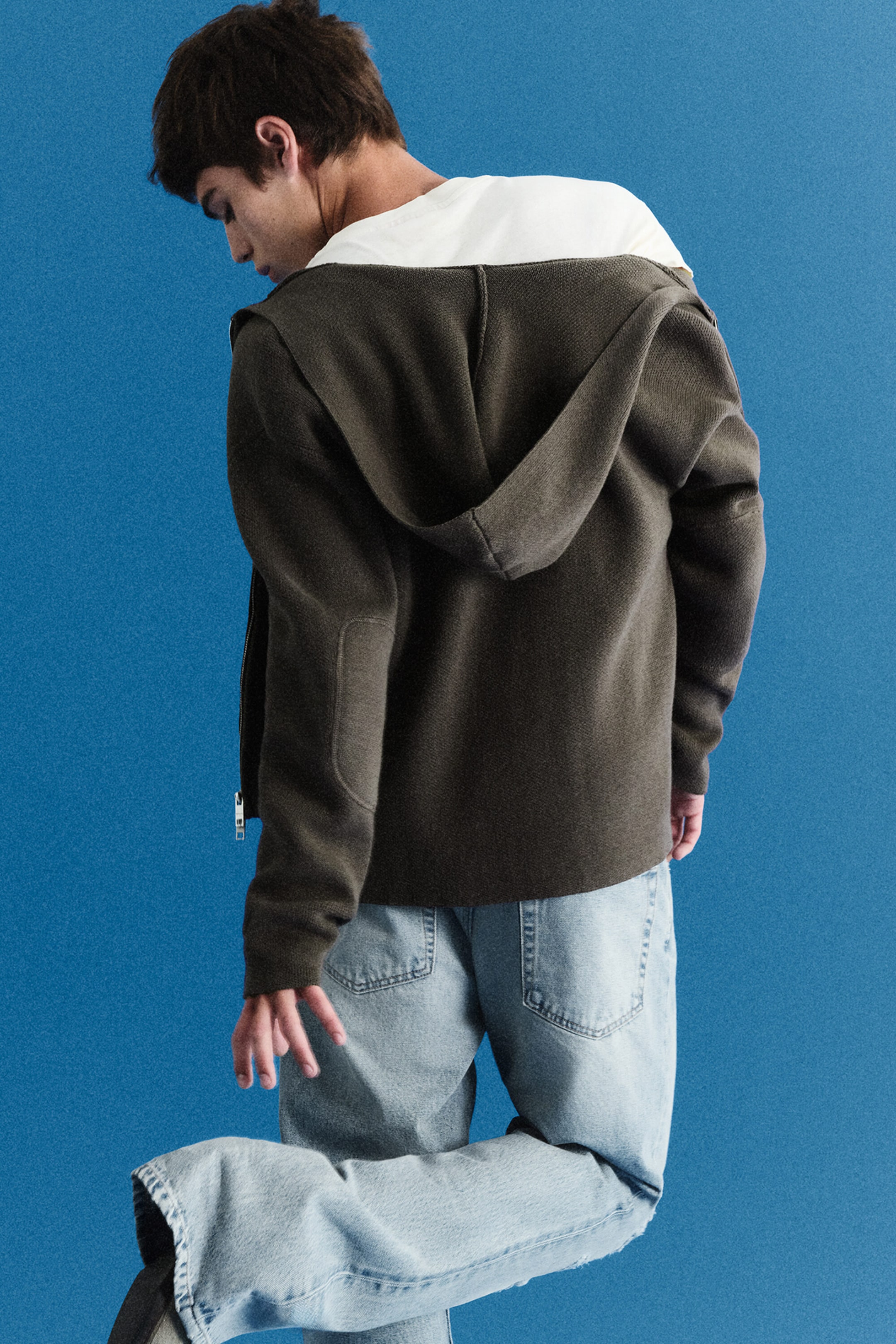 Khaki Green - Knitted Zip-through hoodie - 5