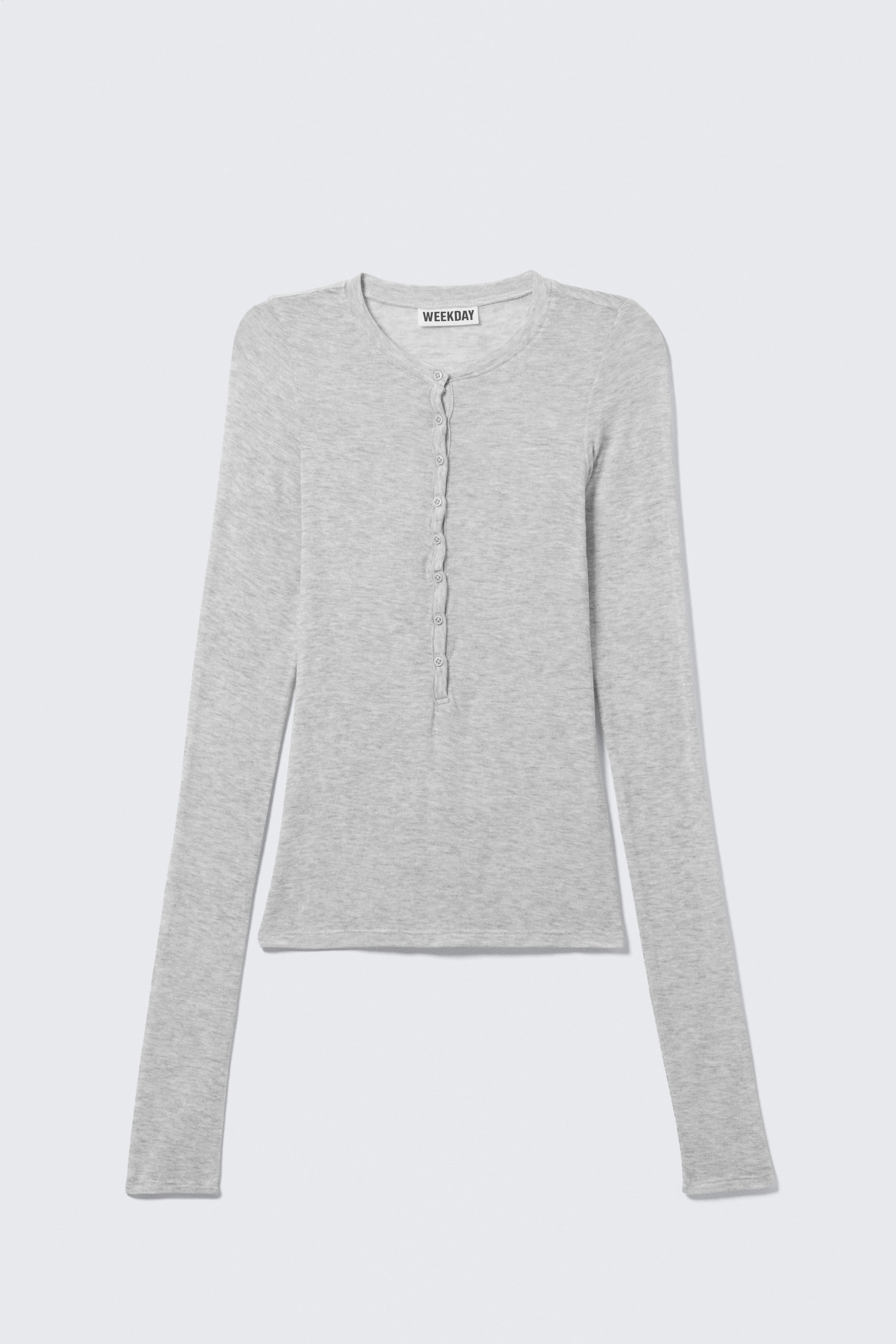 Grey Melange - Slim Long-Sleeved Henley Top - 3