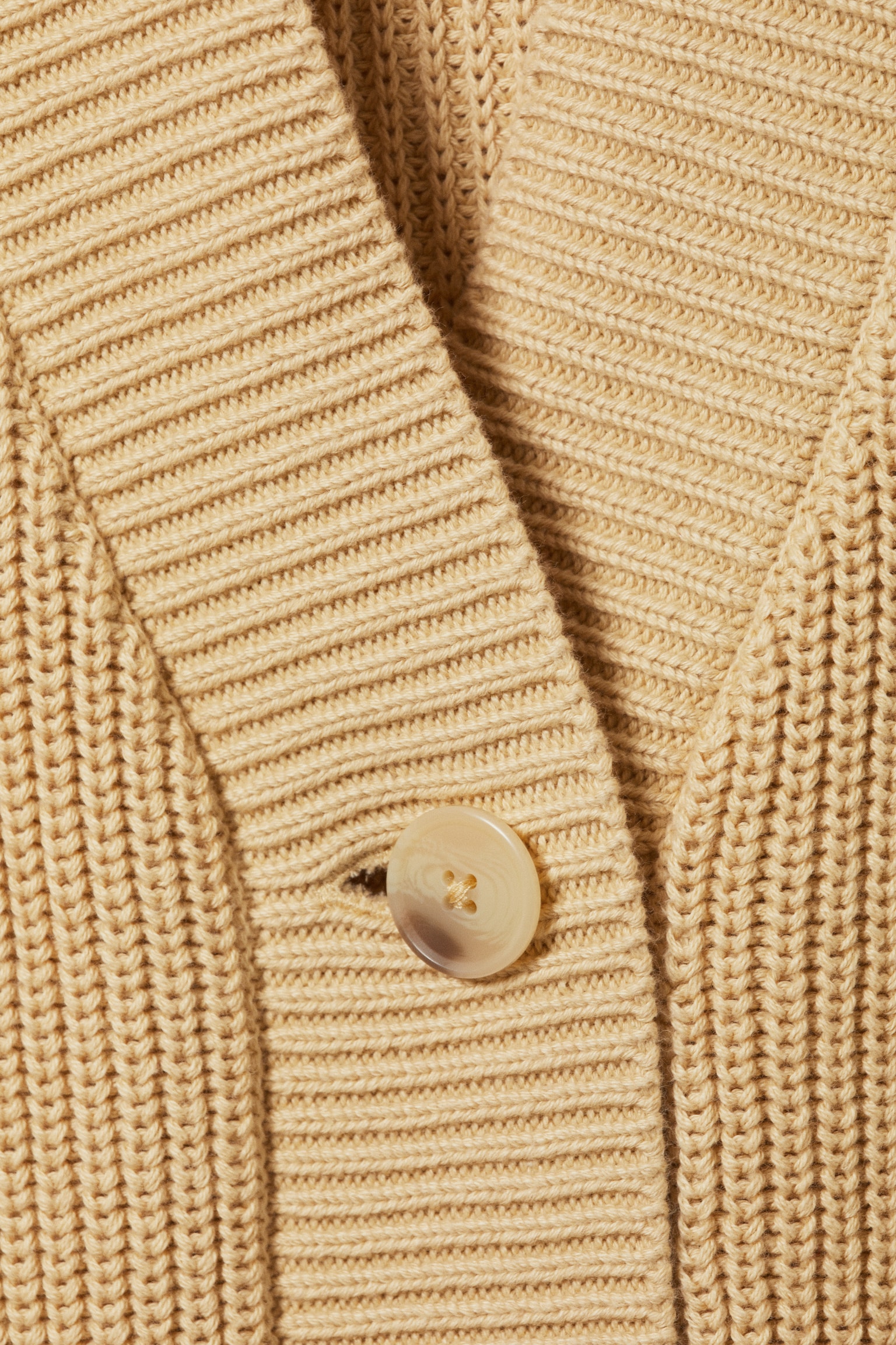Oversized V-Neck Cotton Knit Cardigan - Beige/Dark Brown - 5