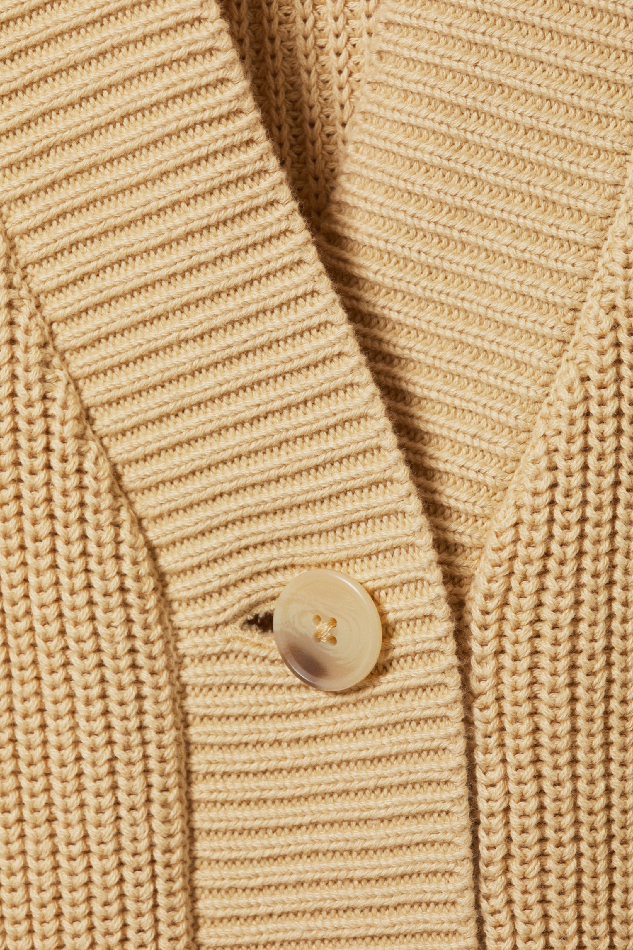 Beige - Oversized V-Neck Cotton Knit Cardigan - 4