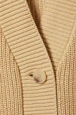 Beige - Oversized V-Neck Cotton Knit Cardigan - 4