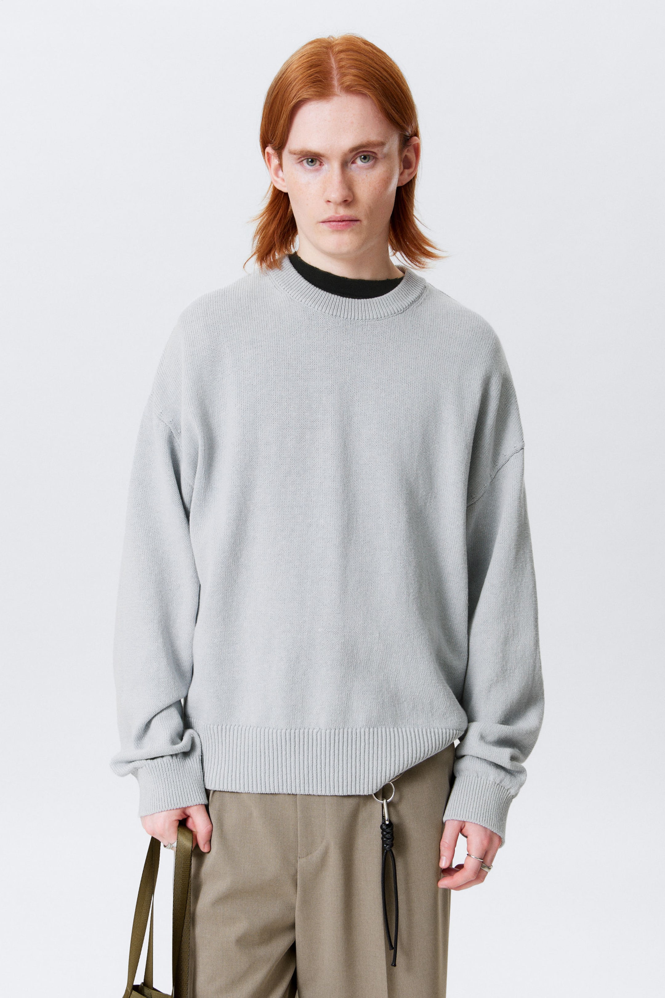 #BABFCC - Knitted Oversized Boxy Cotton Sweater - 1