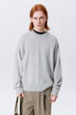 Light Dusty Blue - Knitted Oversized Boxy Cotton Sweater - 0