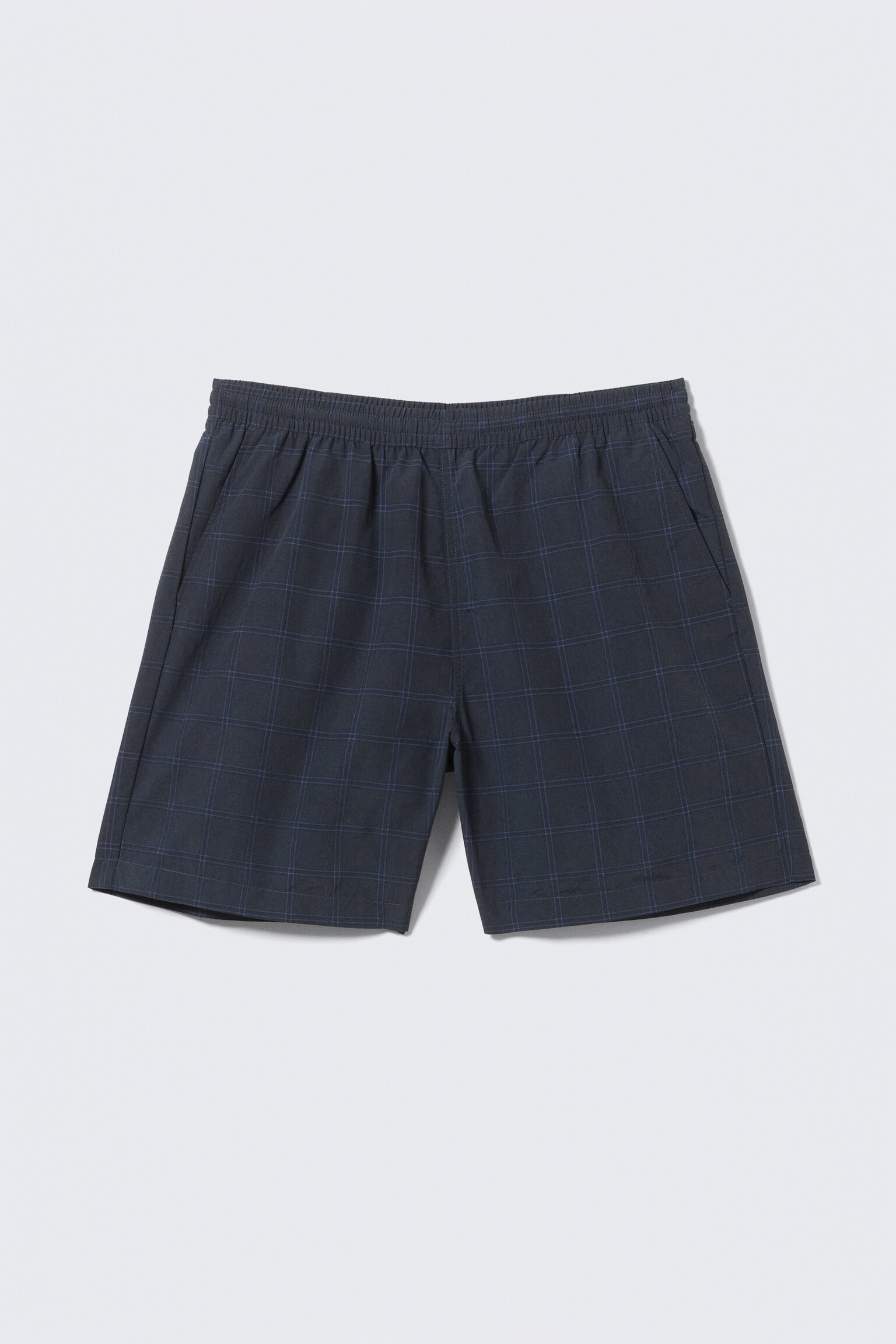 Short de bain à carreaux en nylon - Carreaux bleu foncé/Noir à carreaux