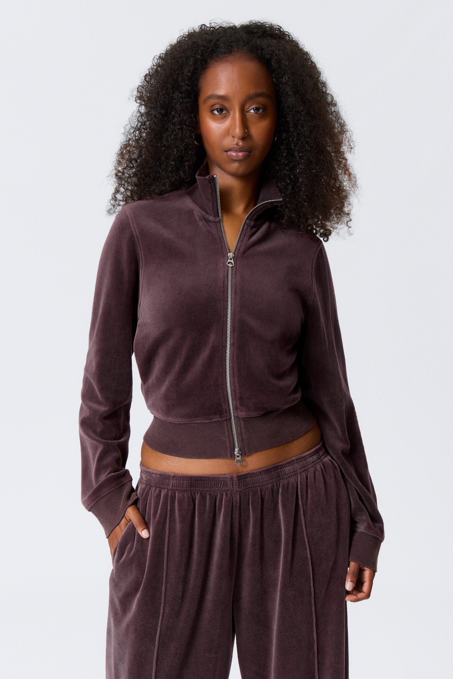 Veste mini en velours délavé - Prune