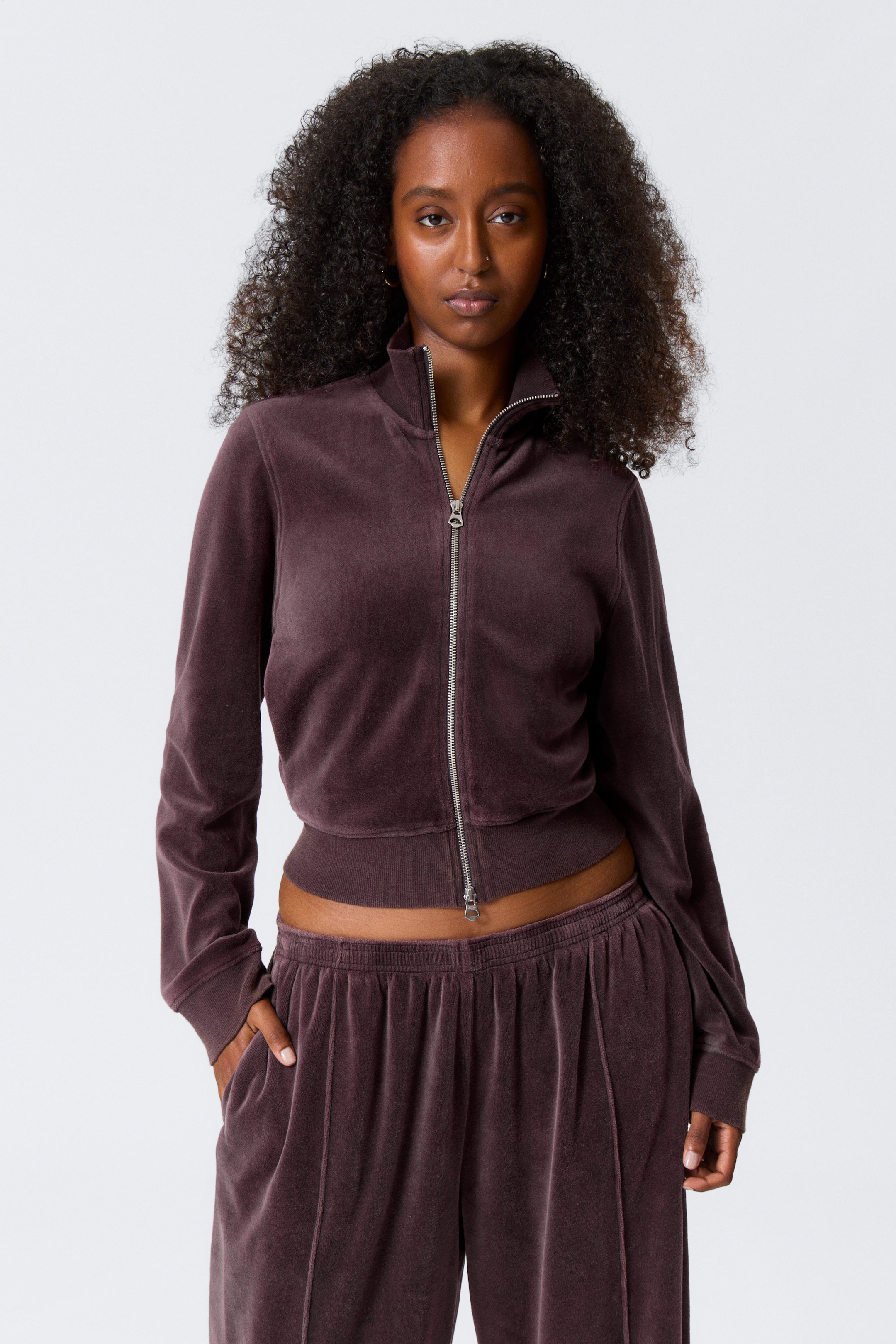 Donker paarsrood - Fluwelen mini-jack met wassing - 1