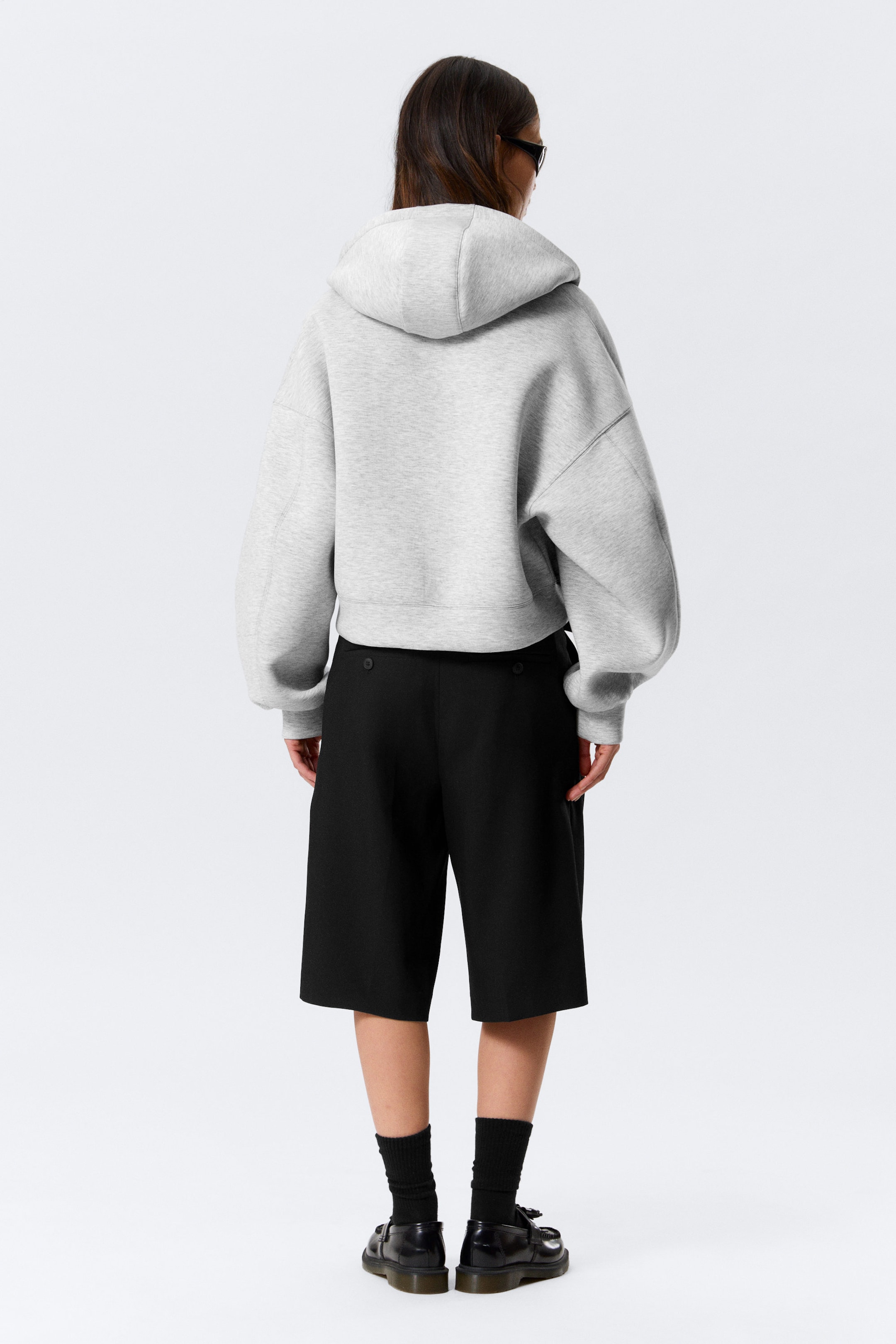 Grey Melange - Oversized Funnel Neck Scuba Zip Hoodie - 4