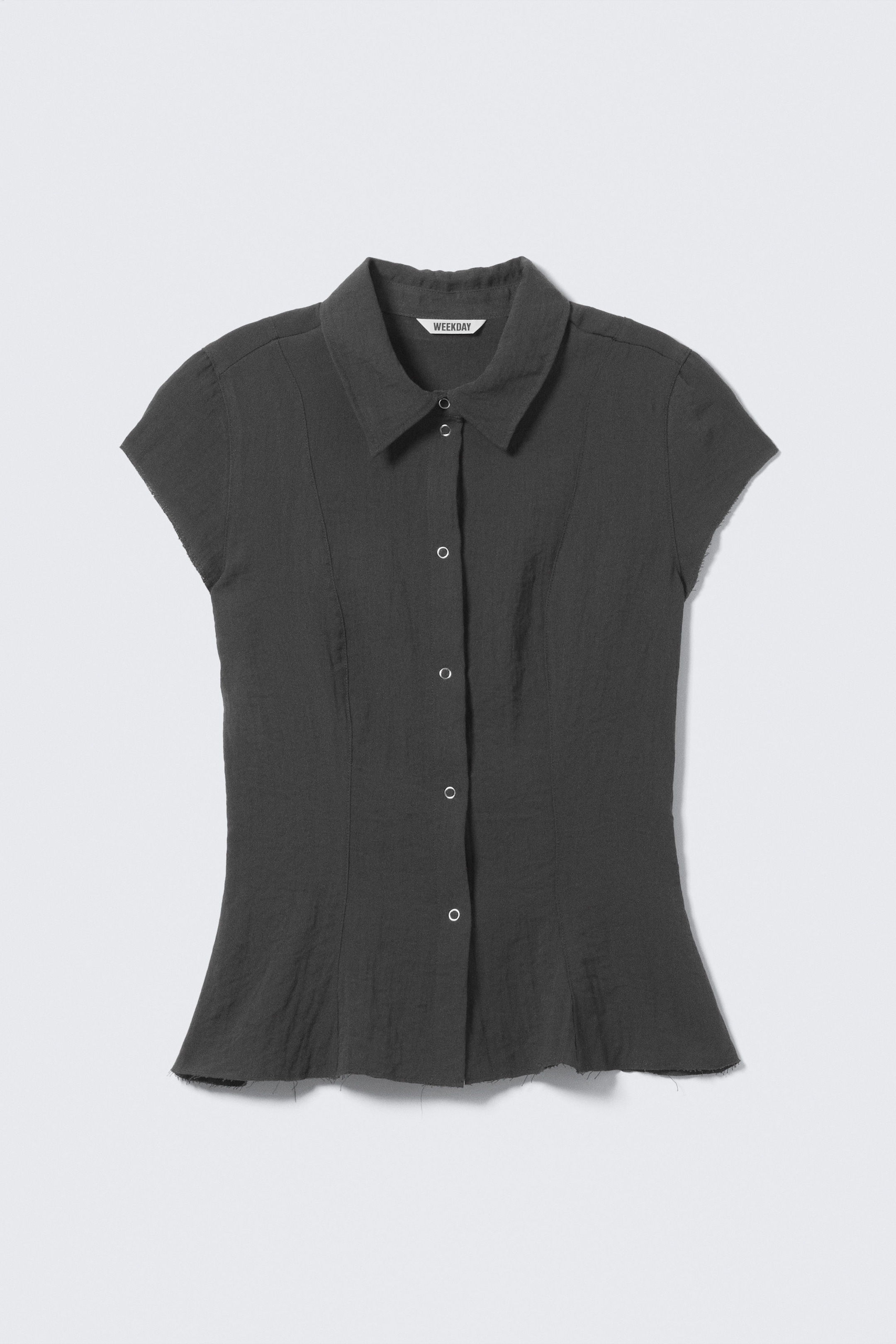Dark Grey - Slim Fit Short-Sleeved Crepe Shirt - 1