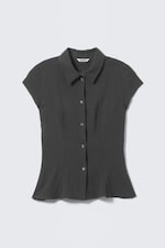 Dark Grey - Slim Fit Short-Sleeved Crepe Shirt - 0