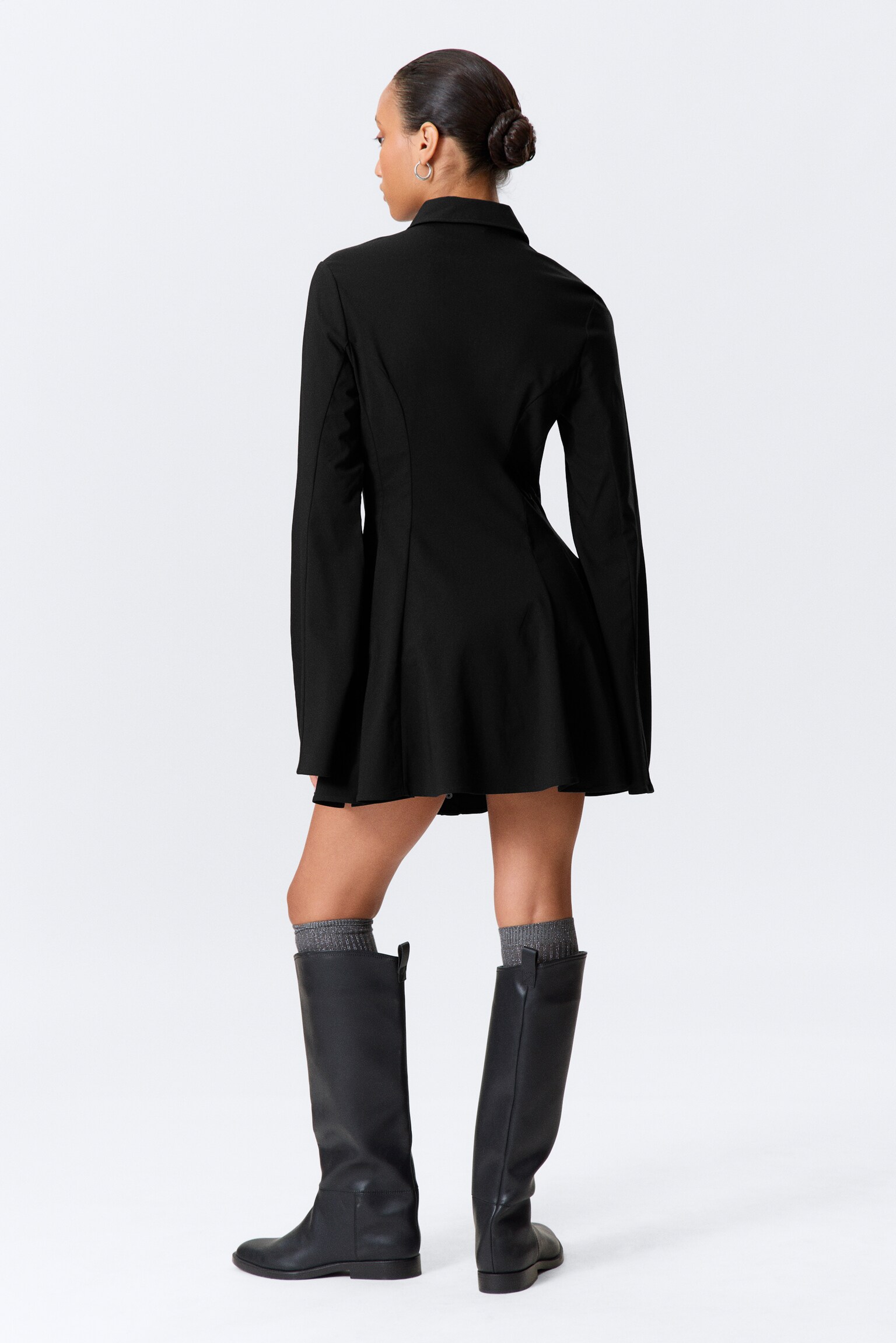 Fit-and-Flare Mini Shirt Dress - Black - 6
