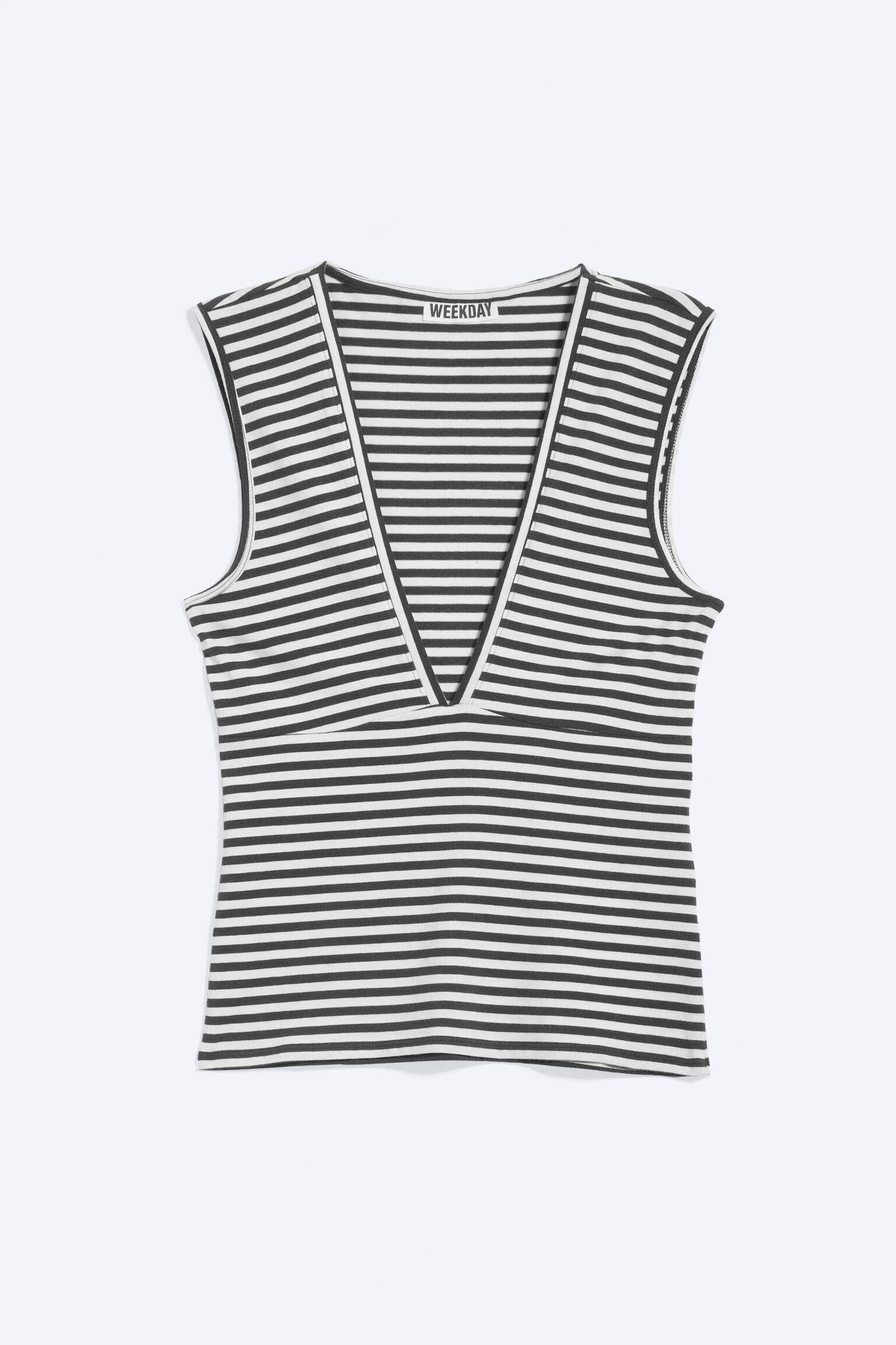 Figurbetontes, ärmelloses Top mit V-Ausschnitt-Schwarz-weiß gestreift - 2