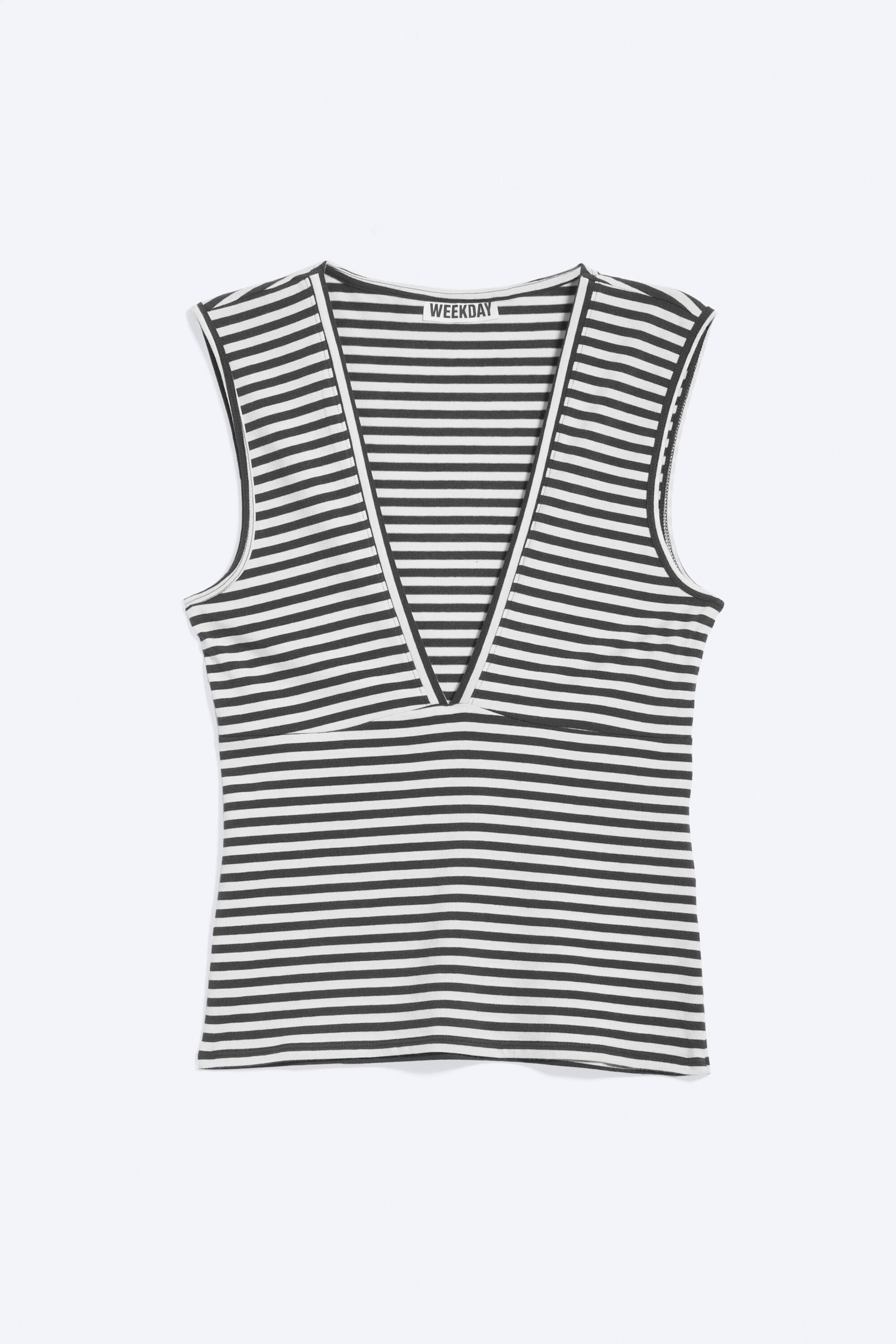 Svart/Vit-randig - Figurnära V-ringad ärmlös topp - 1