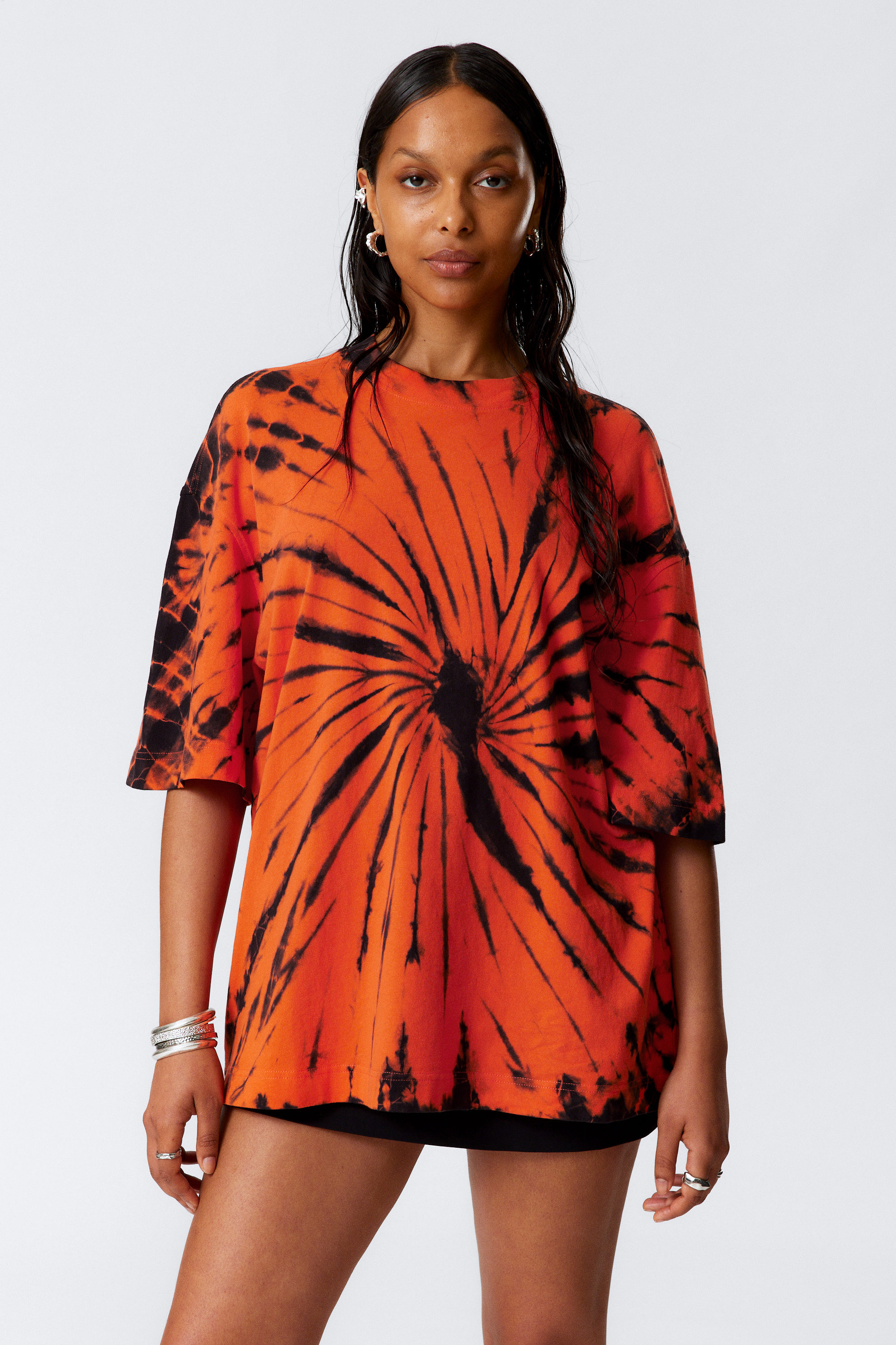 Orange Tie-Dye - Wide Oversized Printed T-shirt - 1