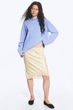 Light Dusty Beige - Satin Lace Midi Skirt - 1