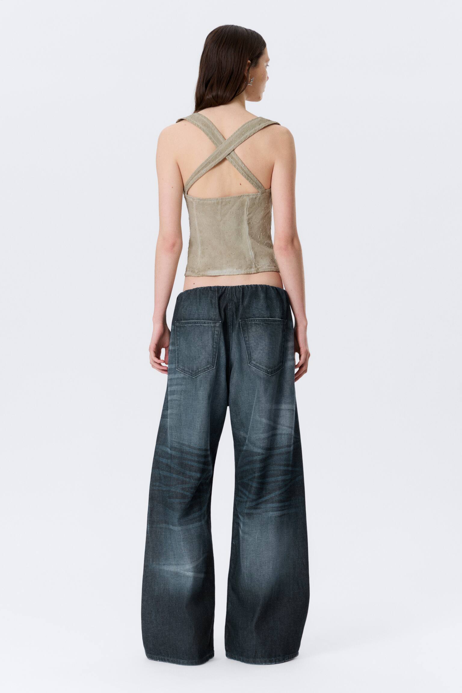 Weite Denim-Jogginghose mit niedrigem Bund - Mittelblau - Dunkelblau - 4