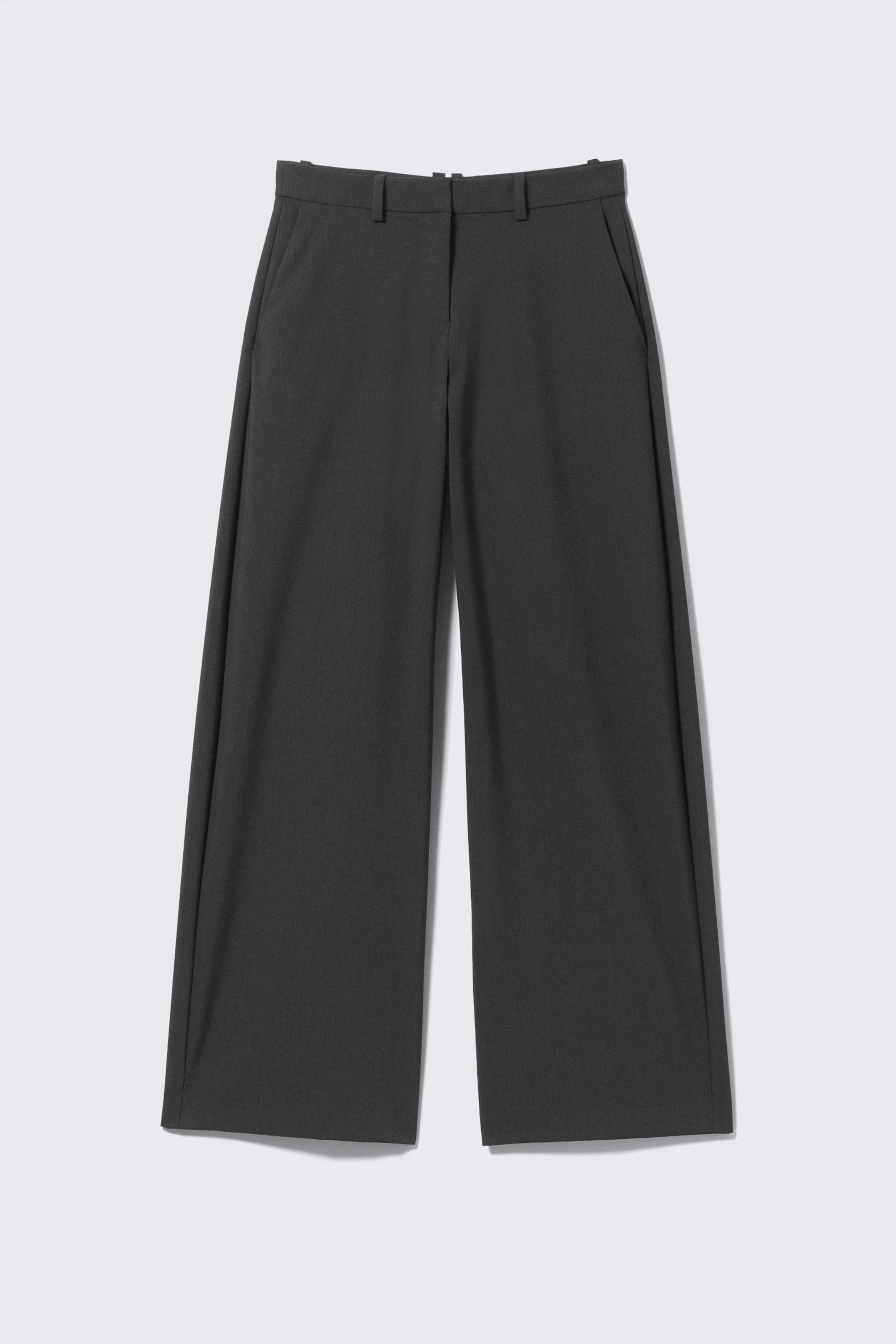 Dark Grey Melange - Low-Waisted Loose Fit Suit Trousers - 4