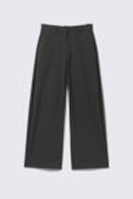 Dark Grey Melange - Low-Waisted Loose Fit Suit Trousers - 4