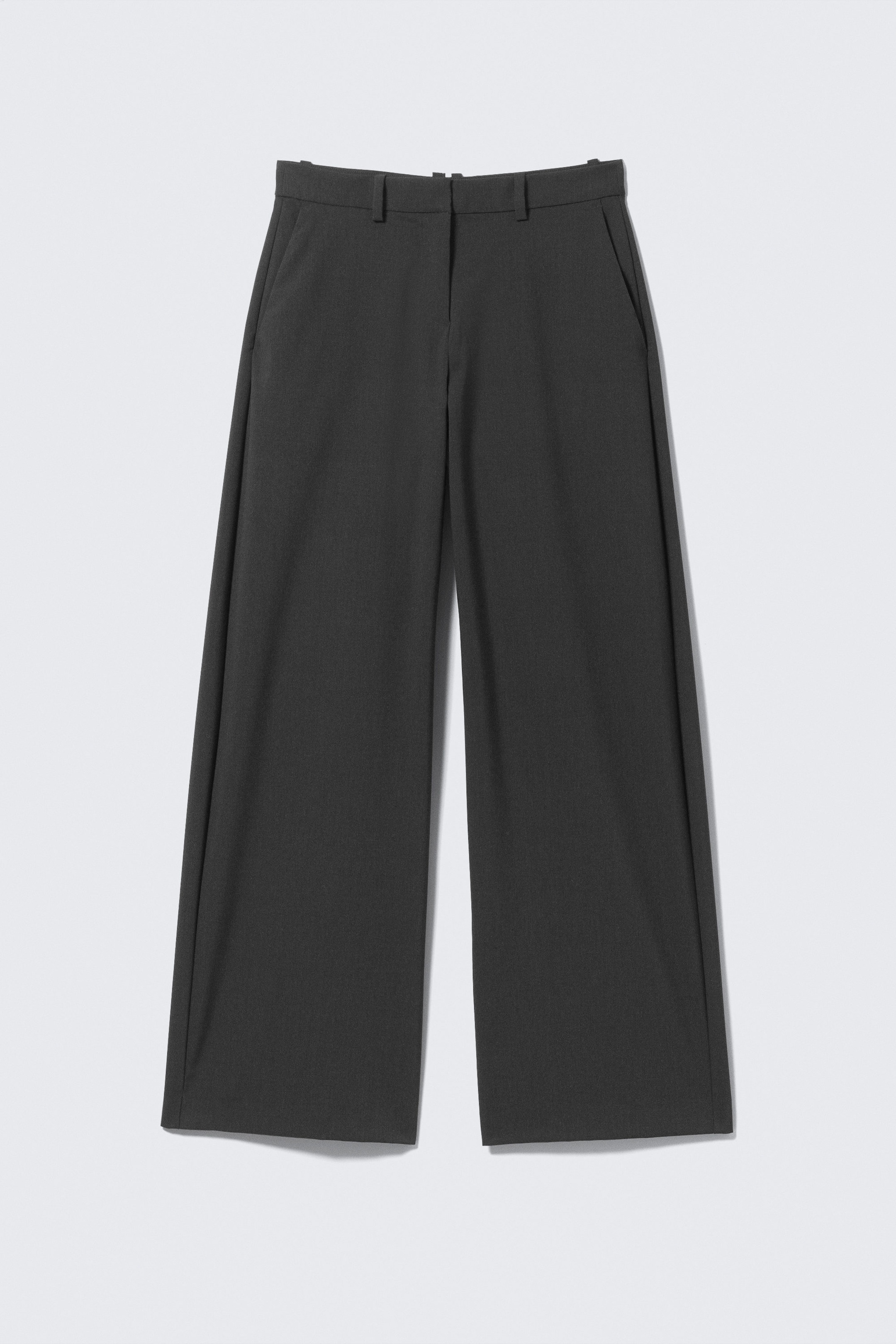 Dark Grey Melange - Low-Waisted Loose Fit Suit Trousers - 1