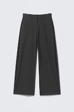 Dark Grey Melange - Low-Waisted Loose Fit Suit Trousers - 0