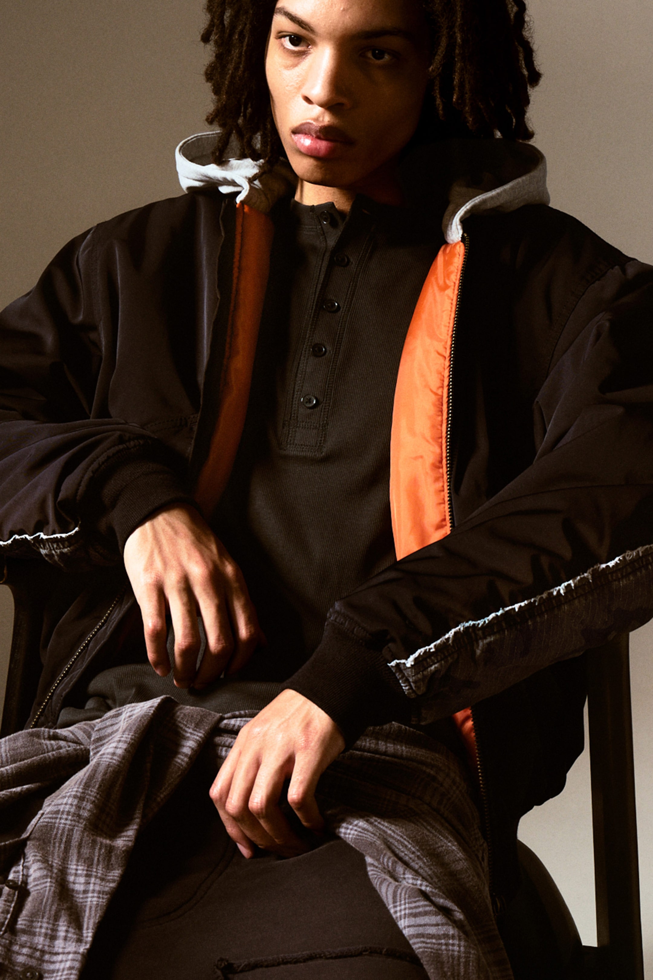 Dark Navy Blue - Loose Hooded Bomber Jacket - 1