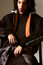 Dark Navy Blue - Loose Hooded Bomber Jacket - 0