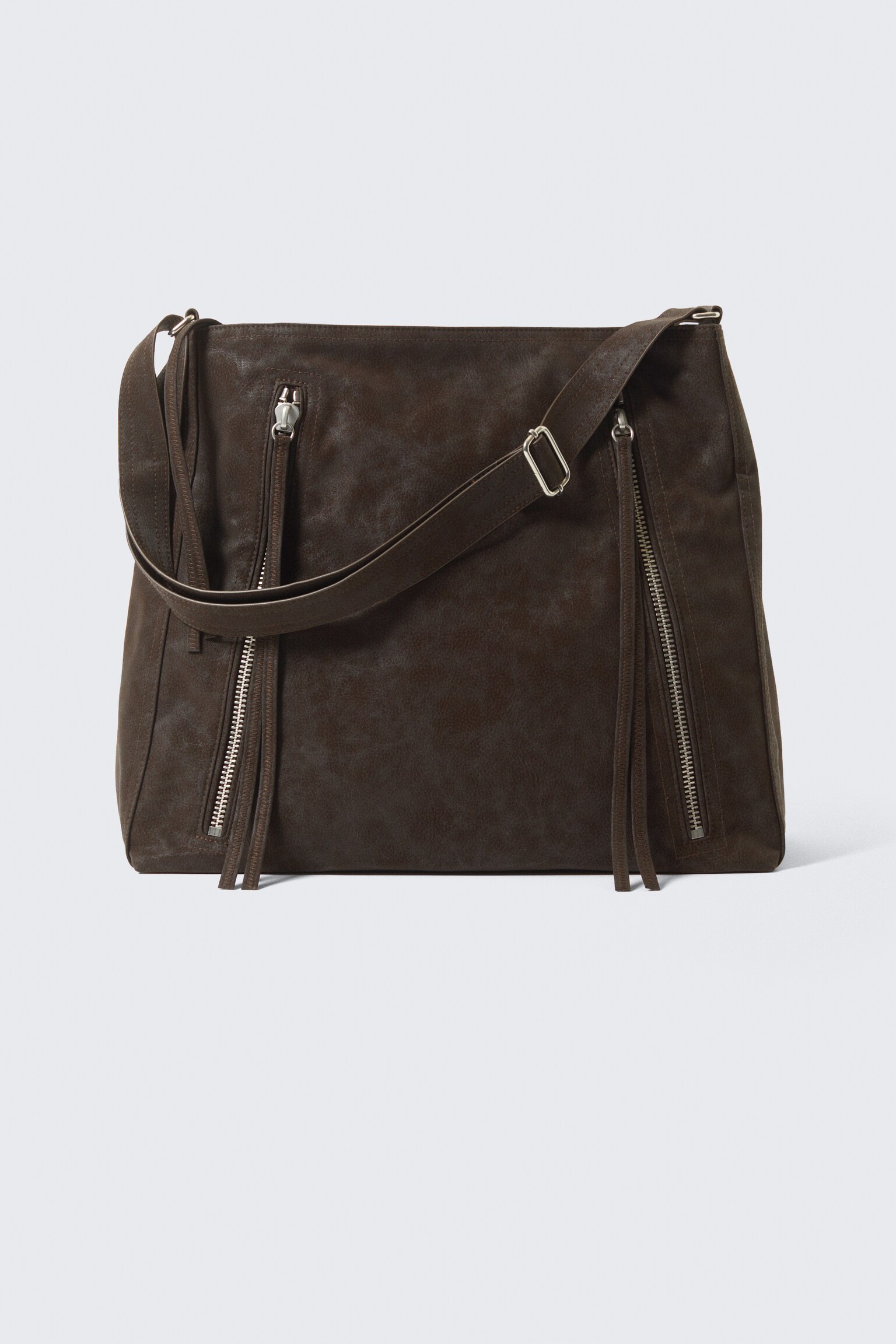 Bolso de hombro mediano con cremallera - Topo oscuro/Negro