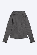 Dunkelgrau gestreift - Asymmetrisches Top mit Knöpfen und Stehkragen - 4