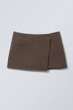 Dark Brown Herringbone - Mini Suiting Wrap Skirt - 0