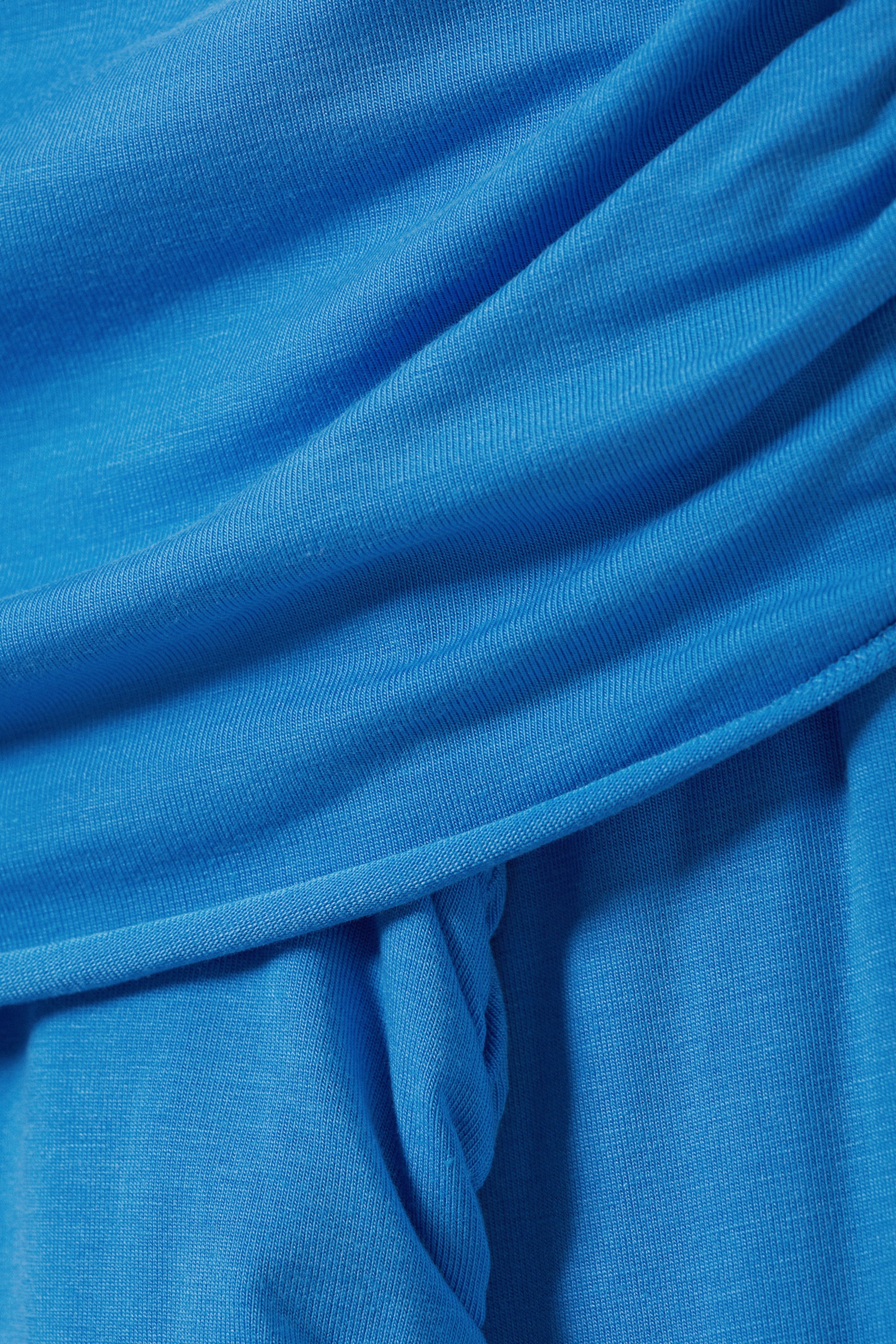 Blue - Folded Off Shoulder Long Sleeve Top - 2