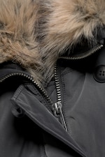 Dunkelgrau - Cropped Bomberjacke mit Kunstfellkapuze - 7