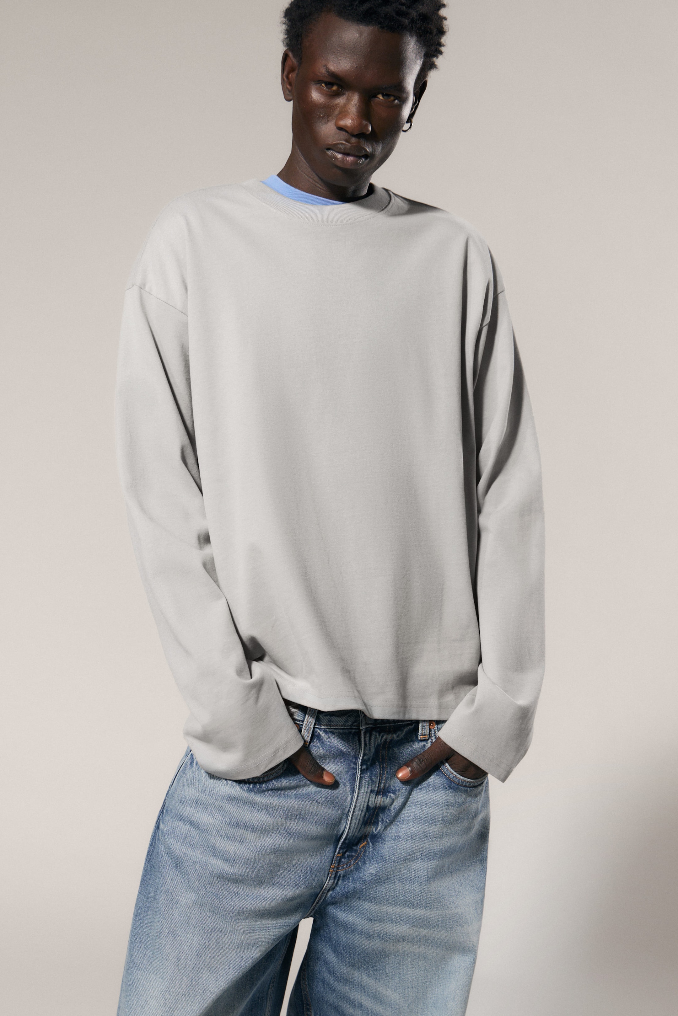 Taupe cendré clair - T-shirt ample à manches longues - 1