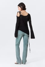 Black - Asymmetric Tie-Shoulder Knitted Sweater - 3