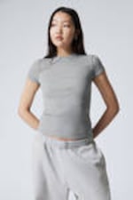 Grey Melange - Close Fitted Rib T-Shirt - 0