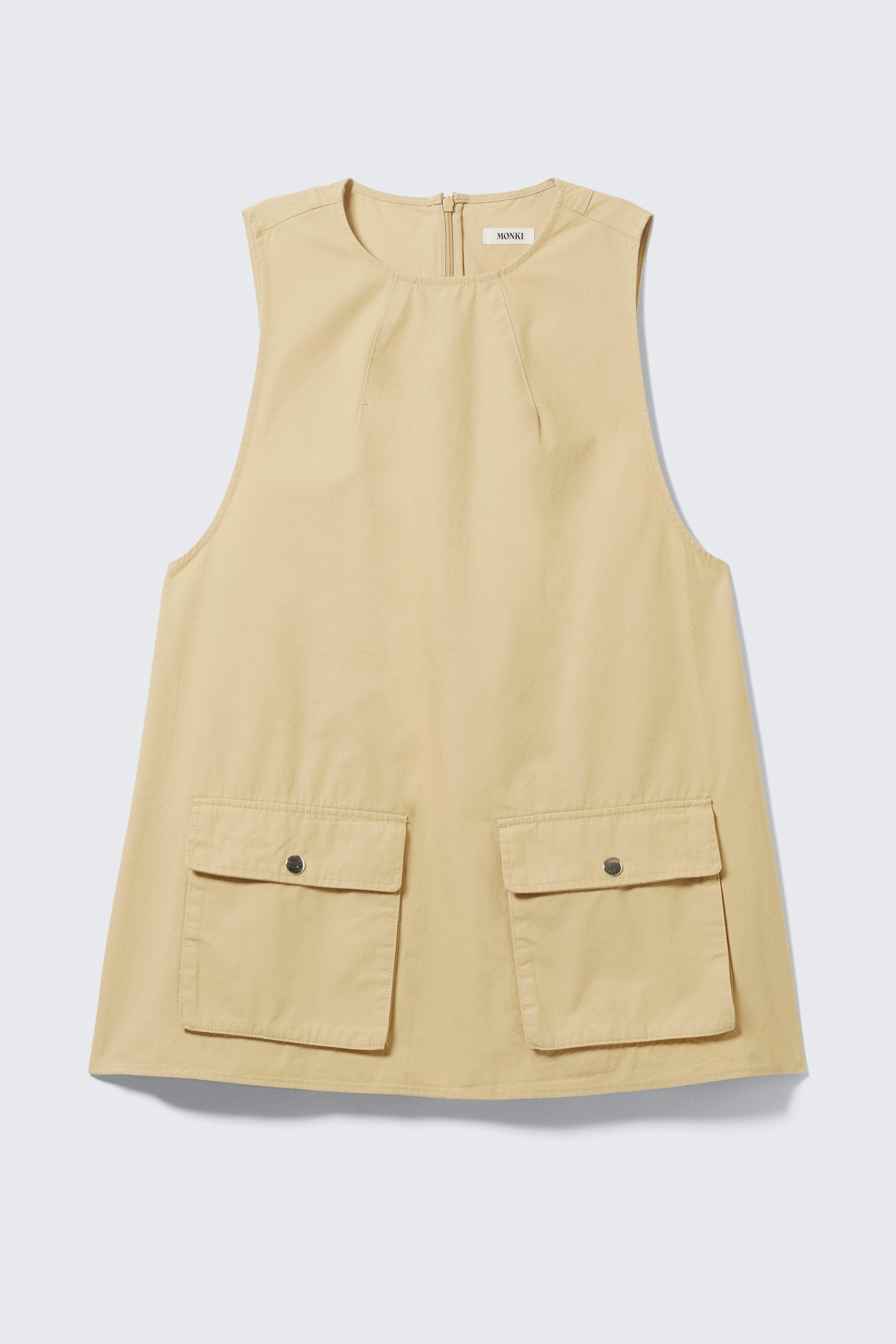 Utility Cotton Canvas Mini Pinafore Dress - Light Yellow/Beige