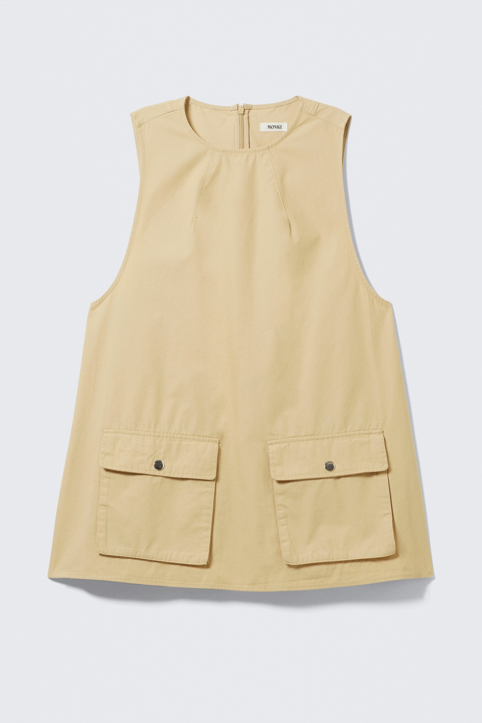 Utility Cotton Canvas Mini Pinafore Dress - Light Yellow/Beige - 2