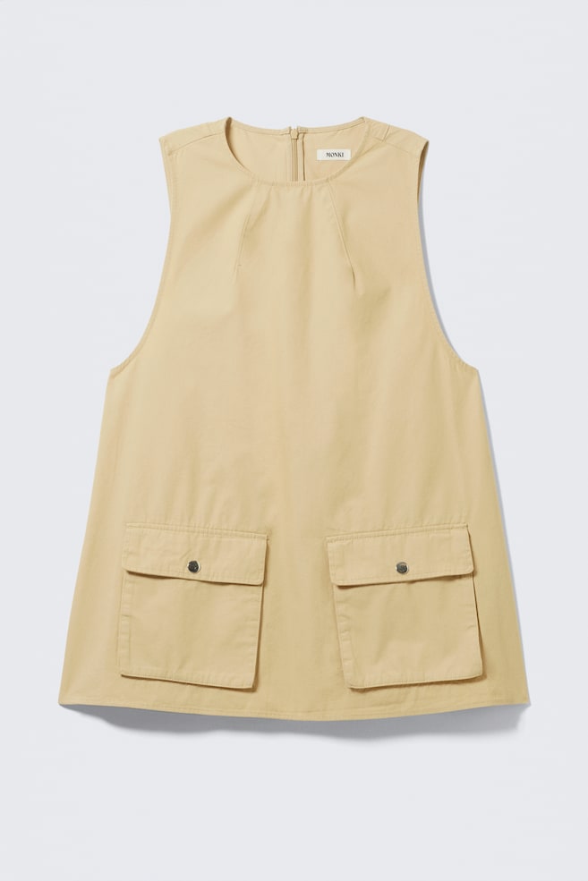 Mini-Latzkleid aus Baumwoll-Canvas im Utility-Look - Hellgelb/Beige - 1