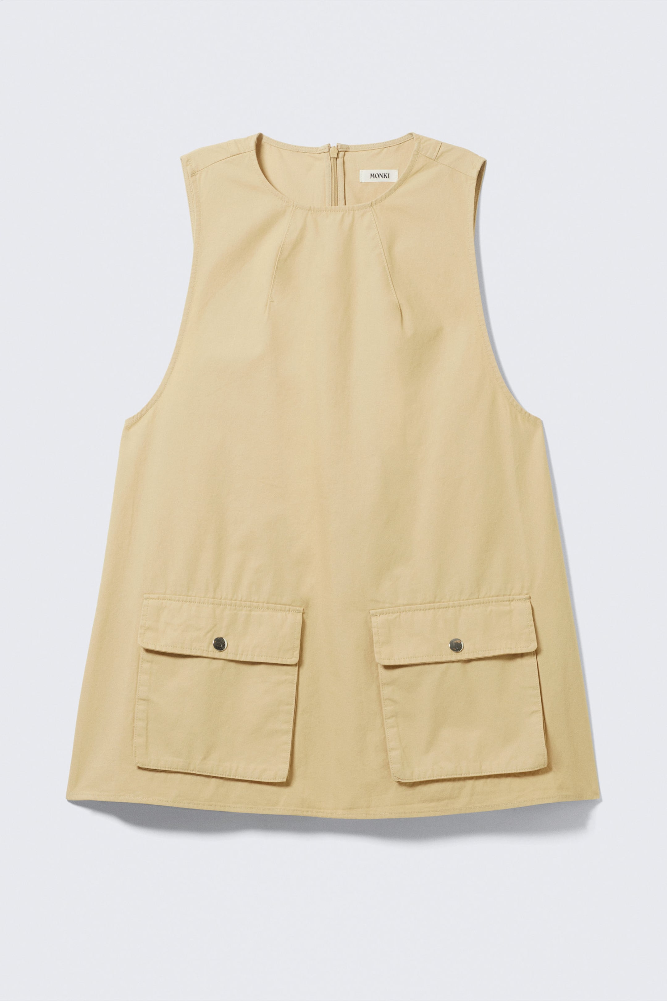 Light Yellow - Utility Cotton Canvas Mini Pinafore Dress - 1