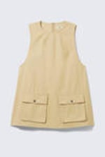 Light Yellow - Utility Cotton Canvas Mini Pinafore Dress - 3