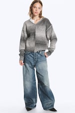 Grey Space Dye - Space Dye gebreide trui met V-hals - 1