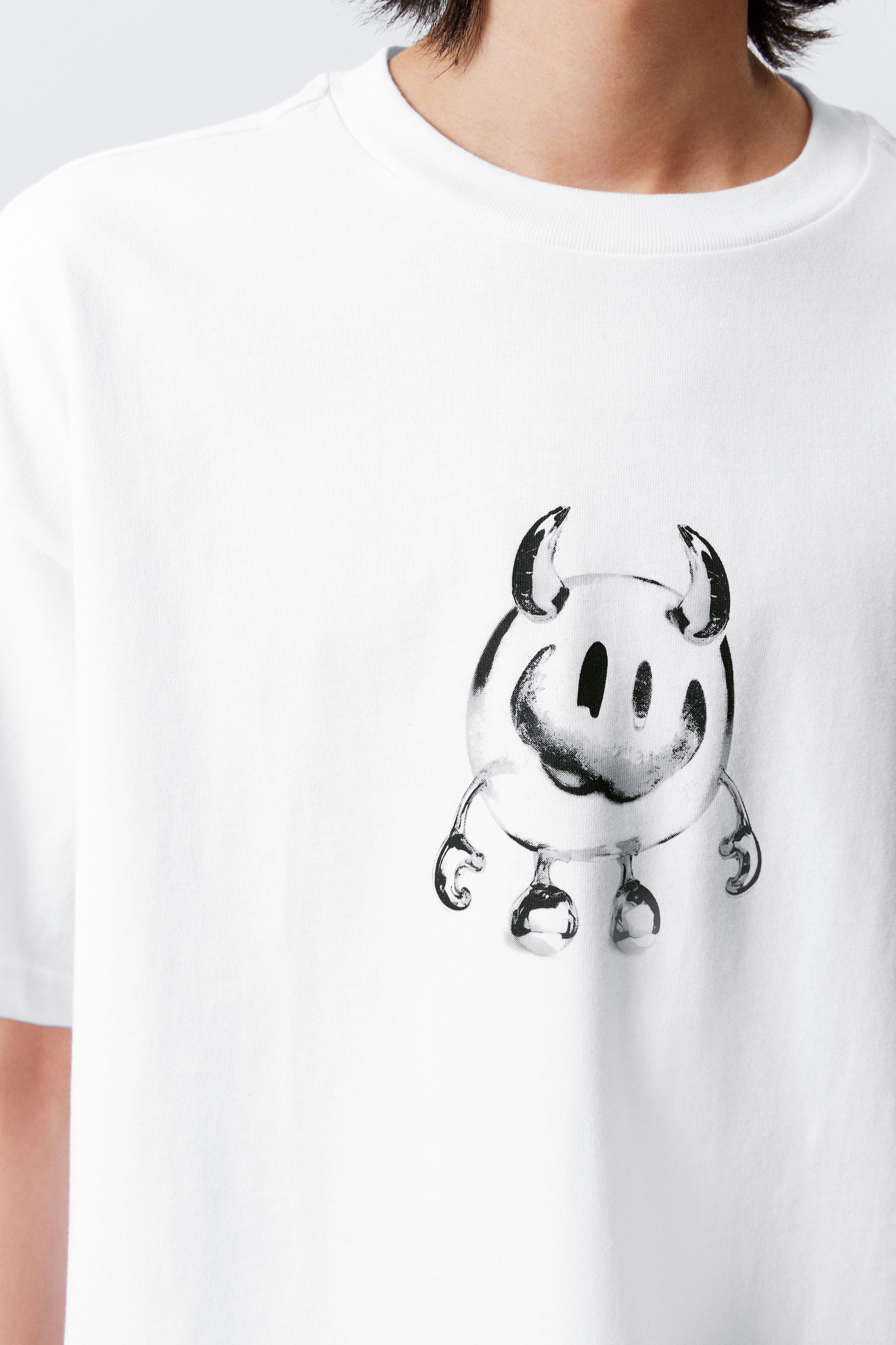 Weiß - Smilish - Bedrucktes kastiges T-Shirt - 2