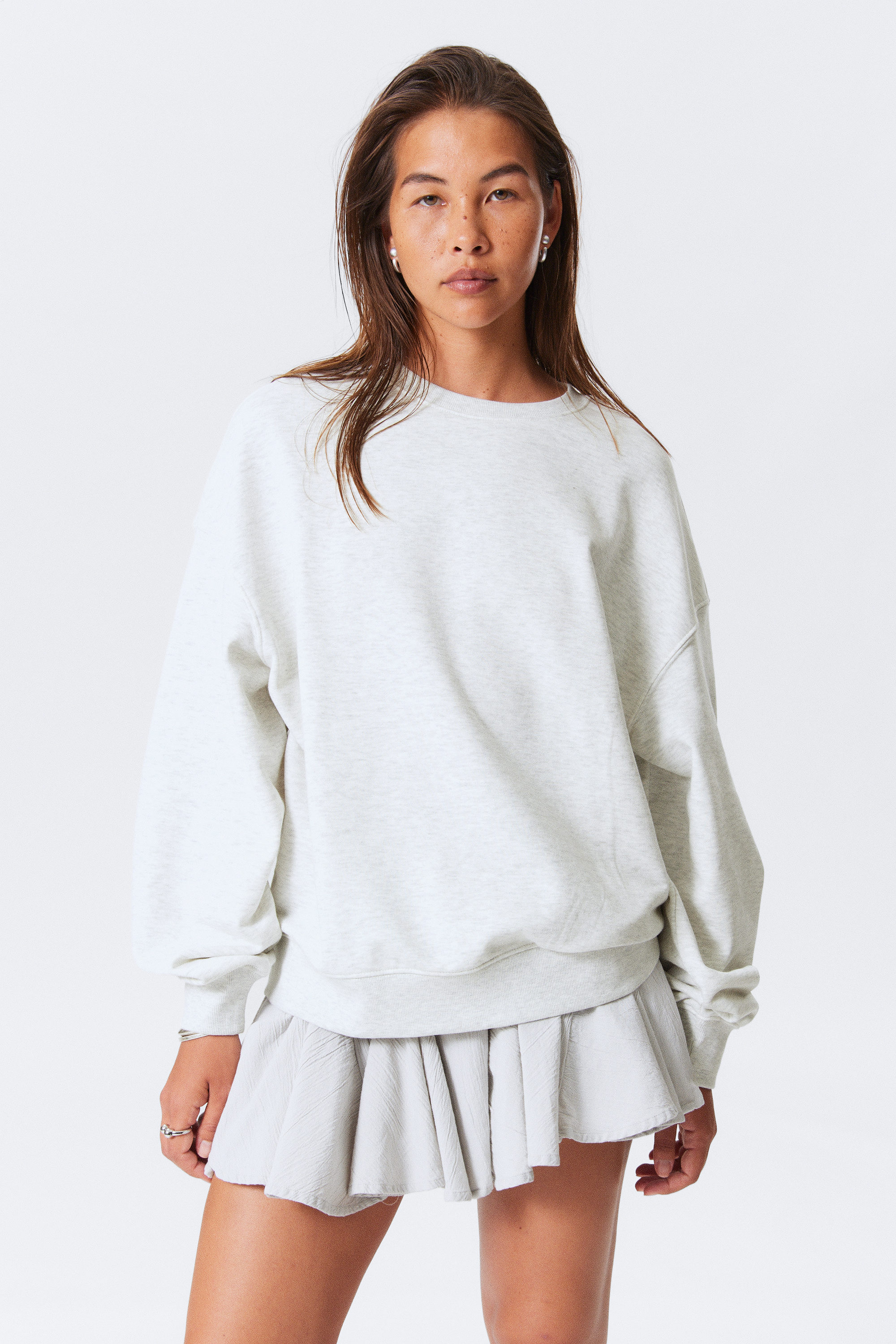 Grey Melange - Relaxed Terry Sweatshirt - 1