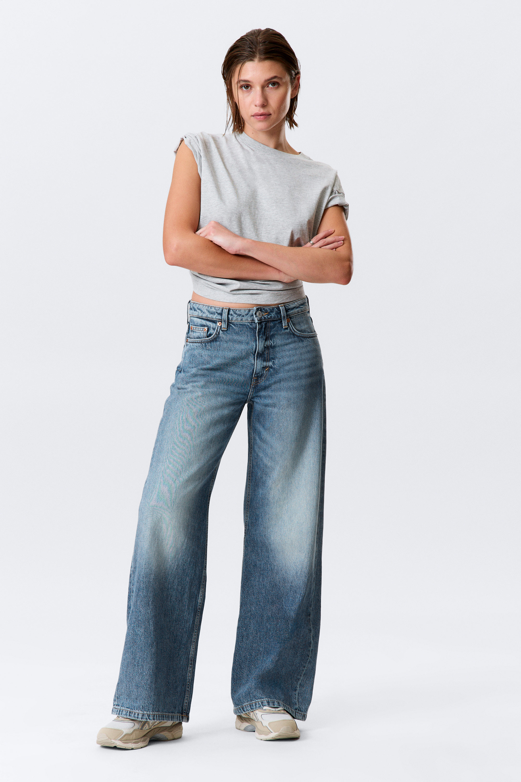 Blue Horses - Mittelblau - Paz Mid Waist Loose Wide Leg Jeans - 1