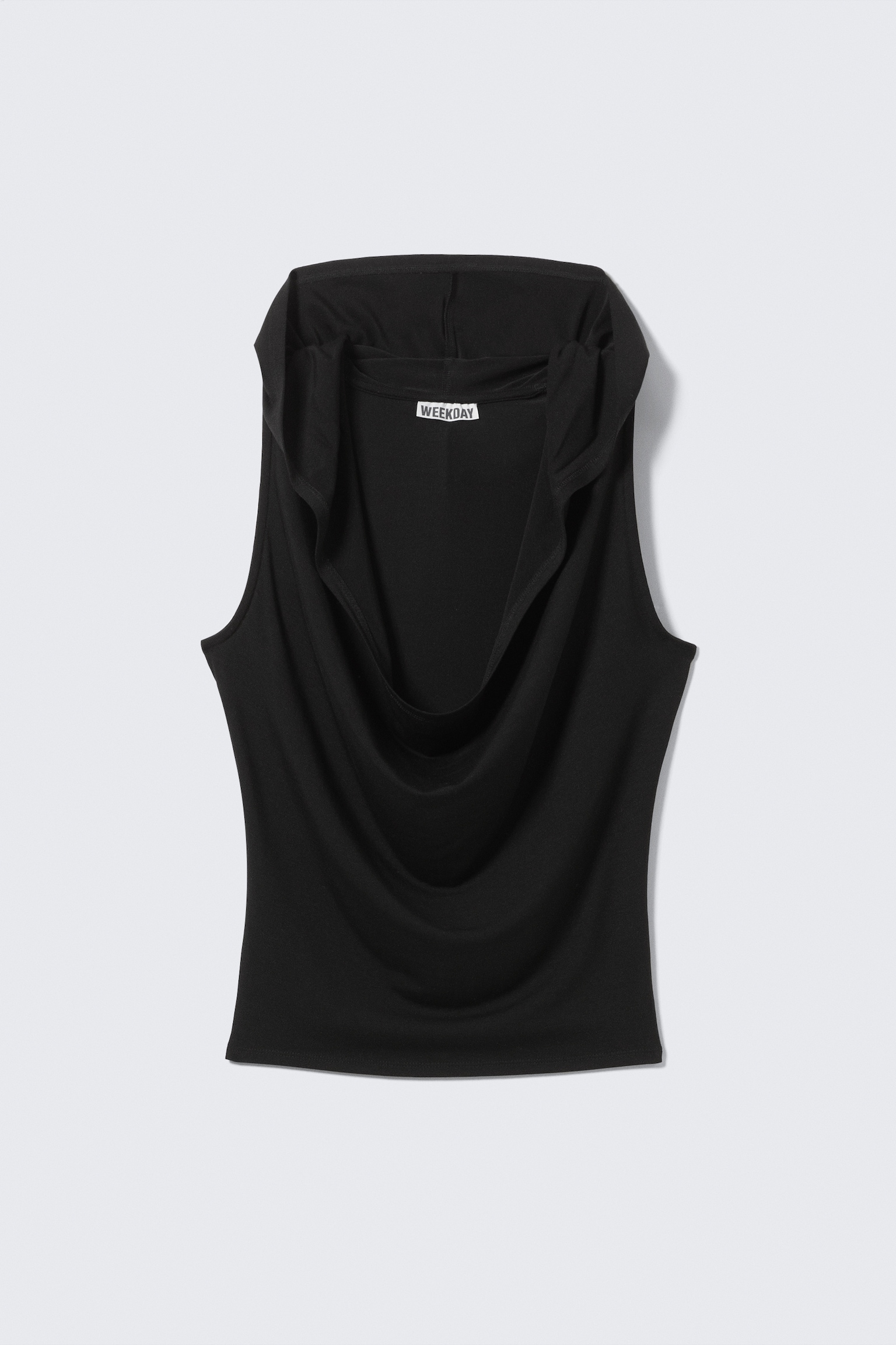 Draped Hooded Sleeveless Lyocell Top - Black/Grey Melange/White - 1