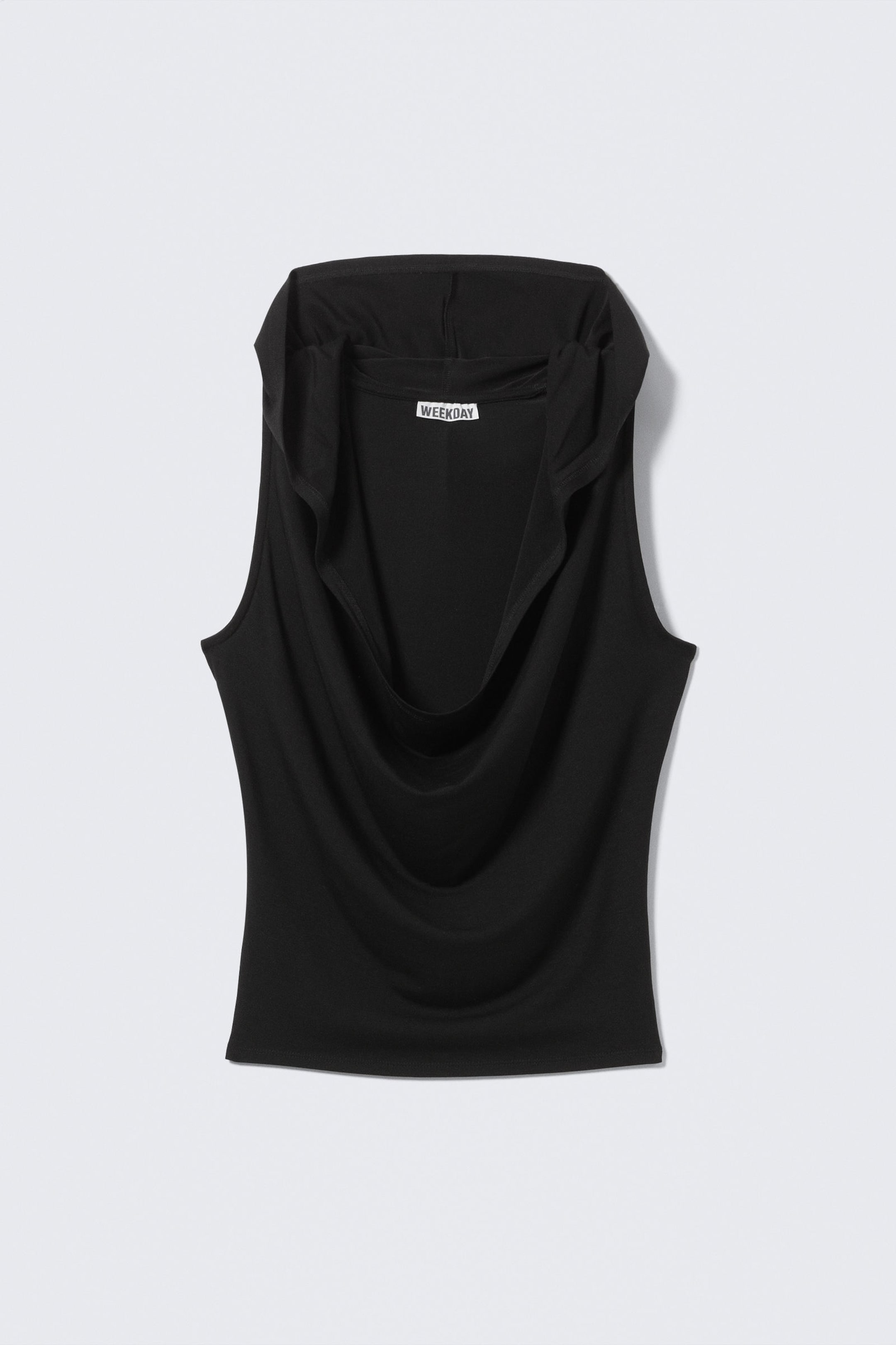 Black - Draped Hooded Sleeveless Lyocell Top - 4