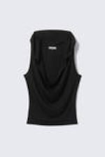 Black - Draped Hooded Sleeveless Lyocell Top - 4