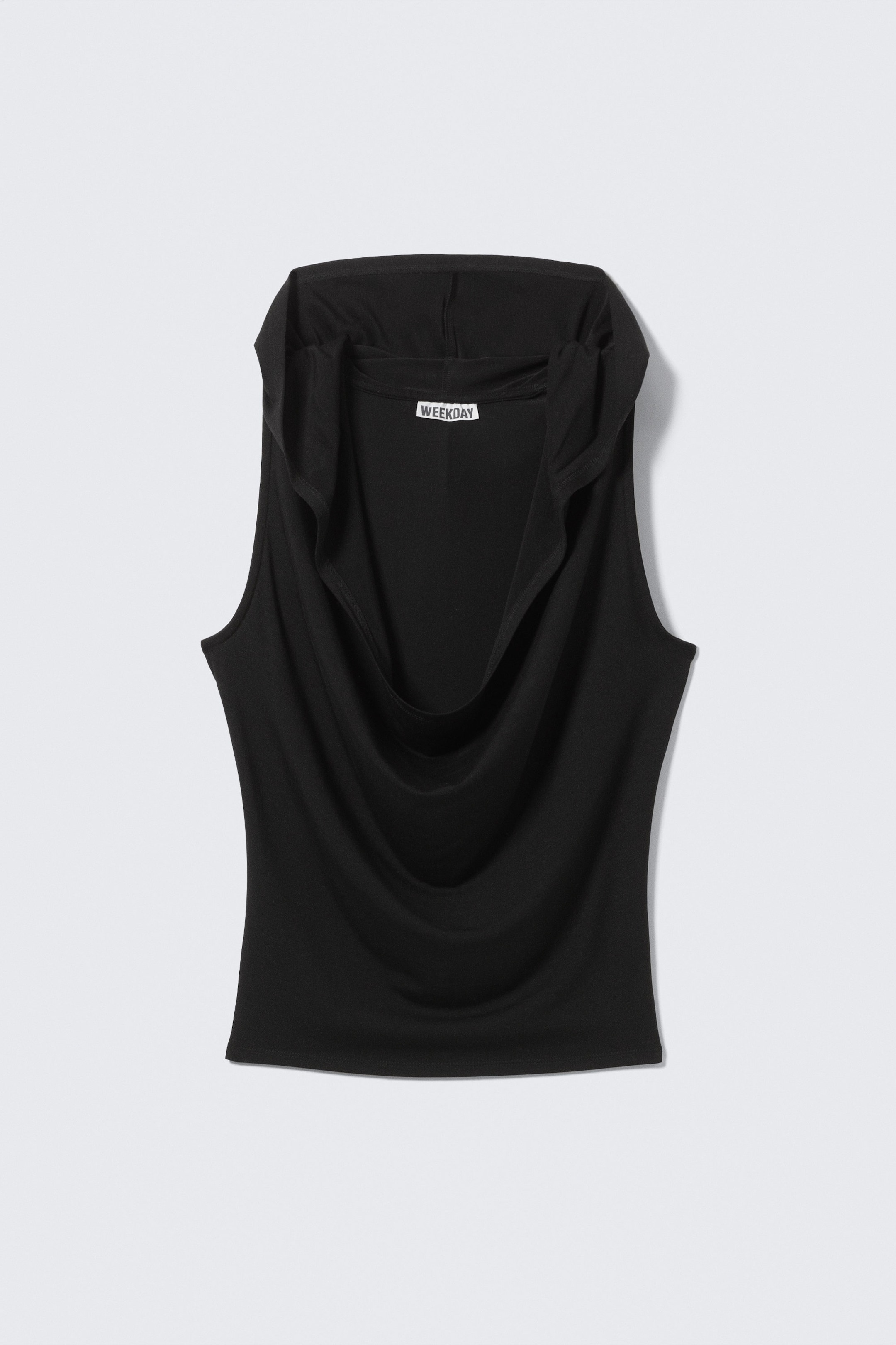 Black - Draped Hooded Sleeveless Lyocell Top - 1