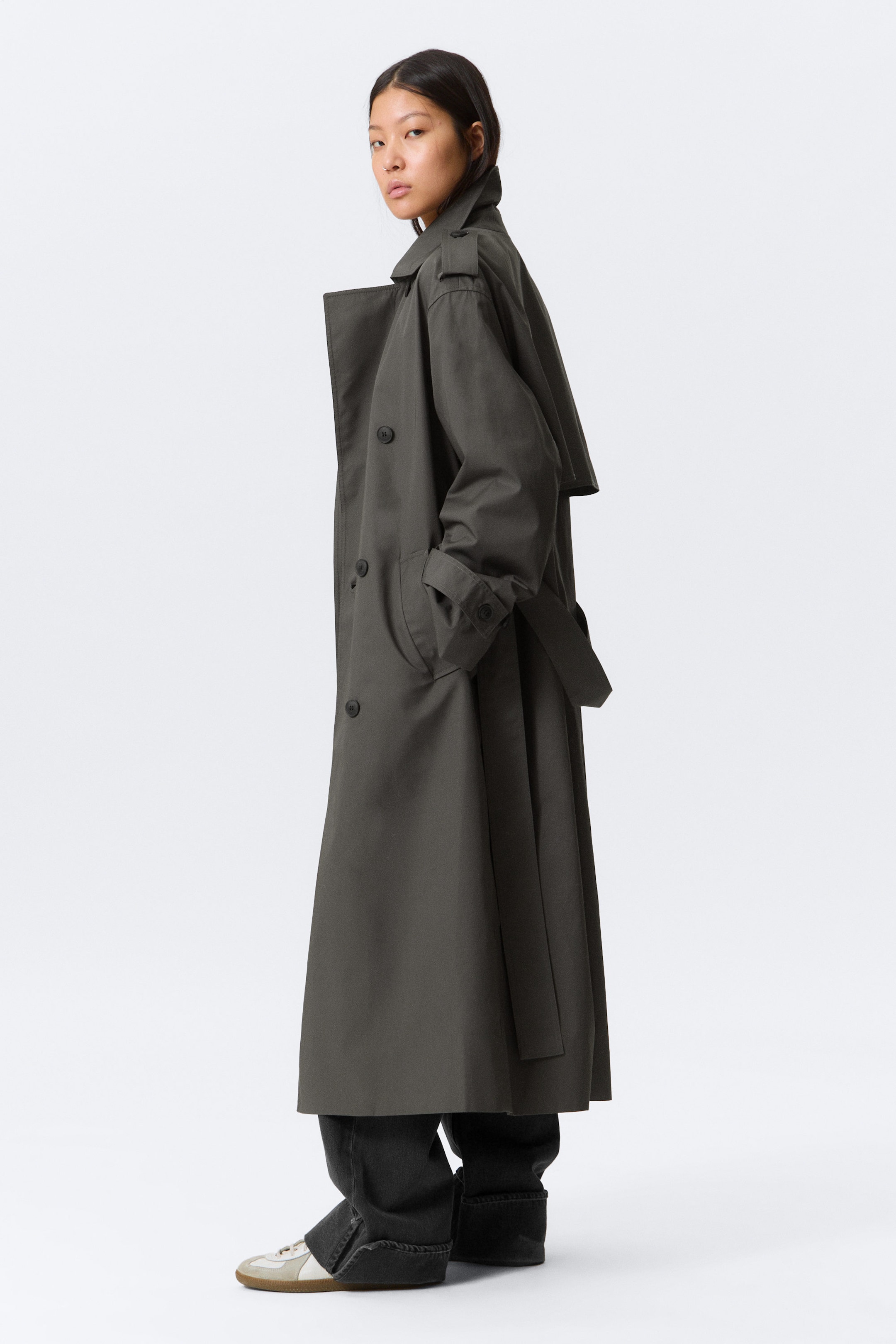 Mörkgrå - Oversized dubbelknäppt trenchcoat i canvas - 3