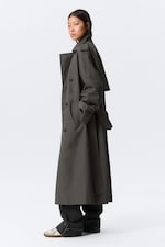 Mörkgrå - Oversized dubbelknäppt trenchcoat i canvas - 3