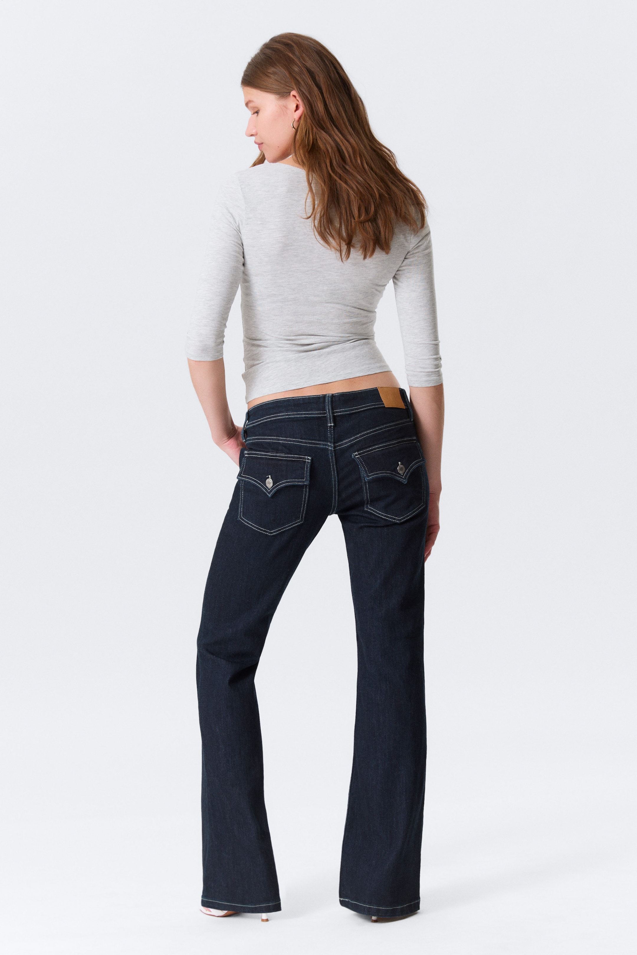 Blue Rinse - Dark Blue - Low Rise Slim Flared Leg Jeans - 3